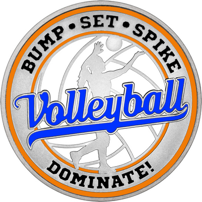 Royal Blue "Volleyball" with Orange Outer Circular Borders